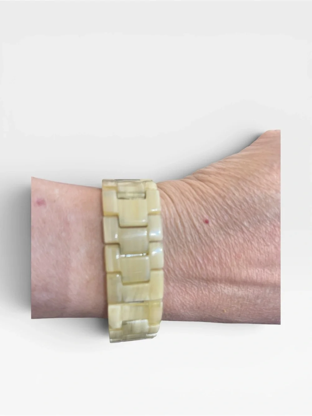 Anne Klein Gold Tone & Cream Resin Link Watch with Crystal Accents